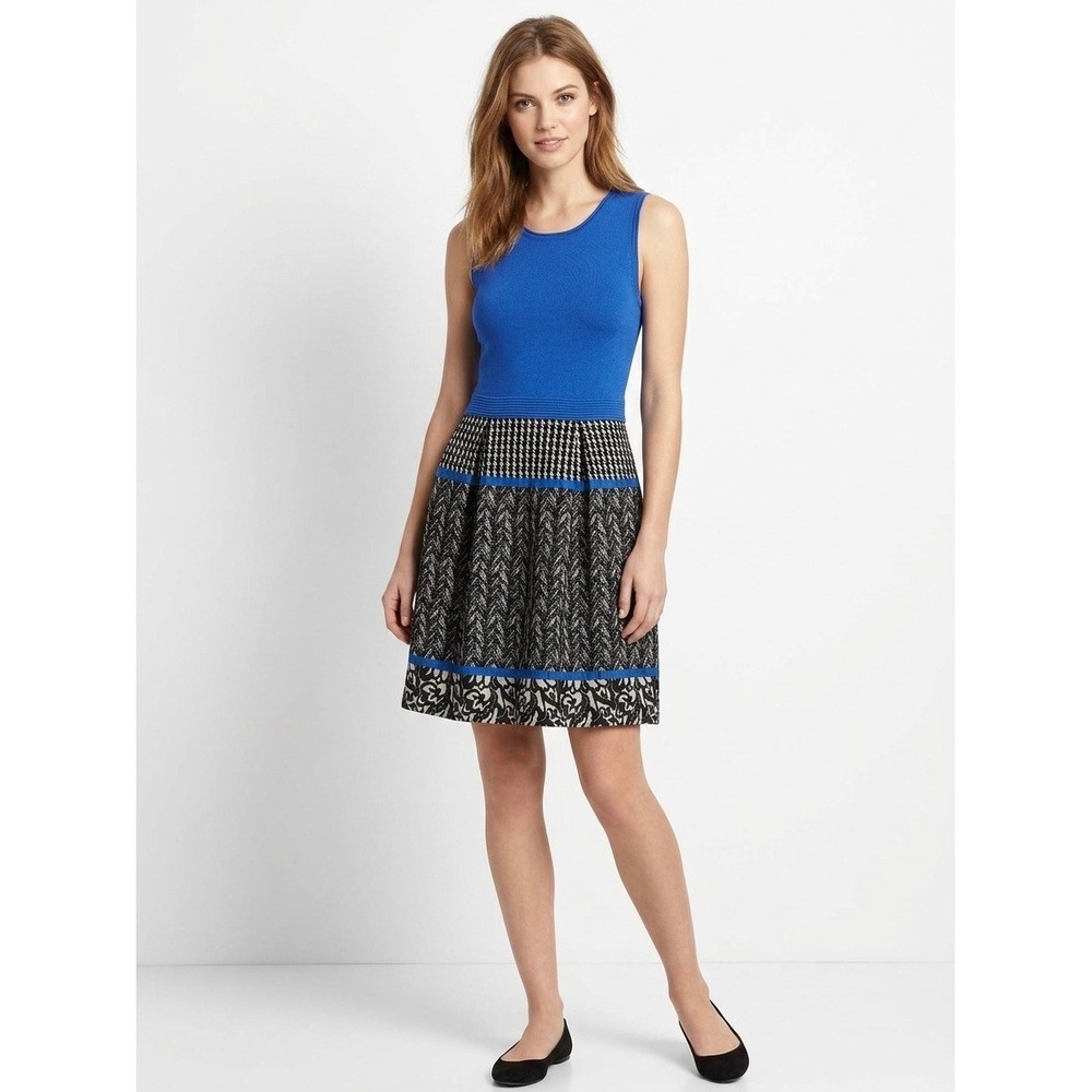 Girls From Savoy Anthropologie Merino Wool Blend Mixed Media Skater Dress Blue M